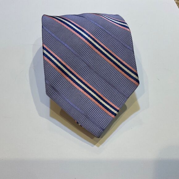 FACONNABLE Men's 61” Silk/Cotton Necktie FRANCE Design STRIPED Pink /Blue/Purple - Picture 4 of 8